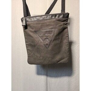 Guess Vintage Heavy Canvas Shoulder Bag Gray Black Brick Vinyl Grunge Work